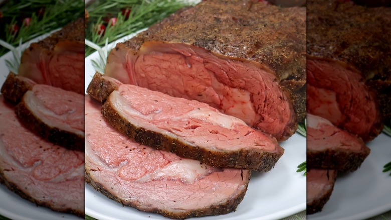 Close-up of sliced brisket on large white plate served at Smoque BBQ in Illinois