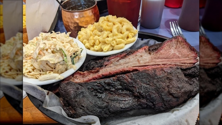 Basket of beef ribs, mac and cheese, and coleslaw at Momma's Mustard, Pickles & BBQ