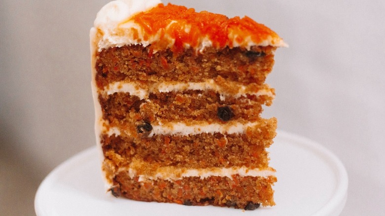 Close-up of slice of carrot cake from Nichole's Fine Pastry