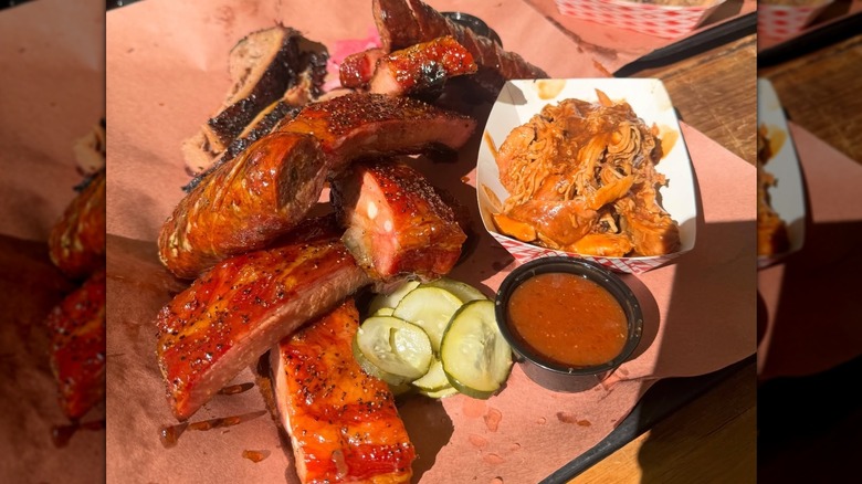 Close-up of barbecued meats from Matt's BBQ in Portland