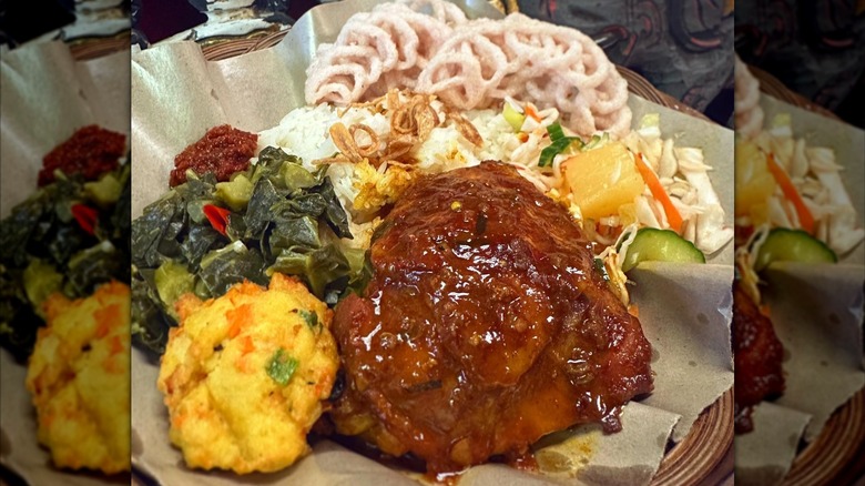 Close-up of Ayam bumbu Pecel at Hardena restaurant