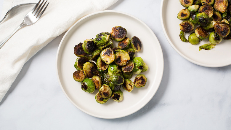 seared brussels sprouts on plates