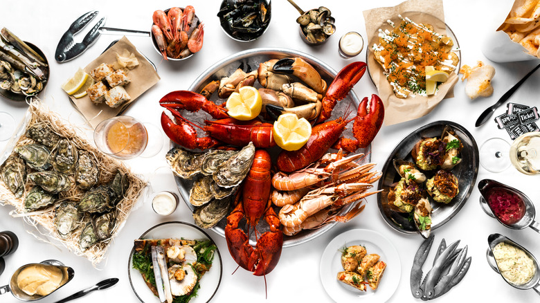 Seafood spread on table