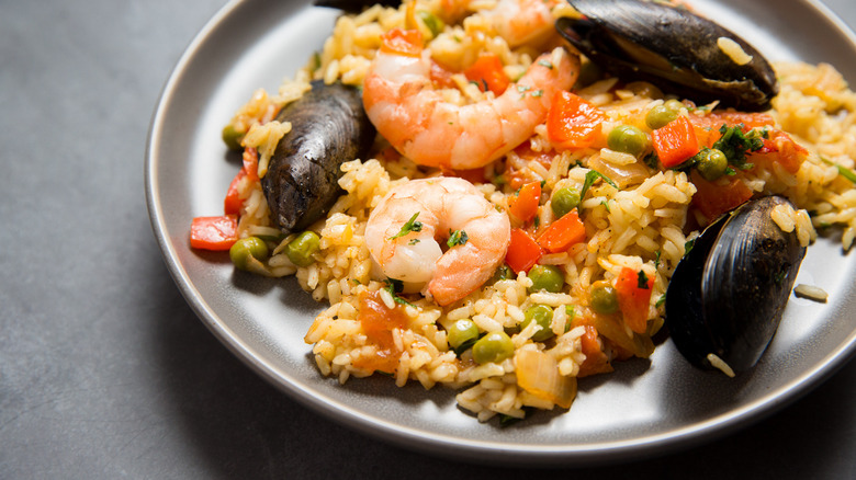 seafood rice dish on plate