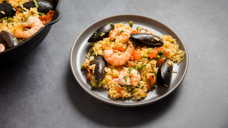 seafood rice dish on plate