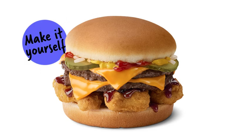 A product image of the Crunchy Double sandwich from McDonald's