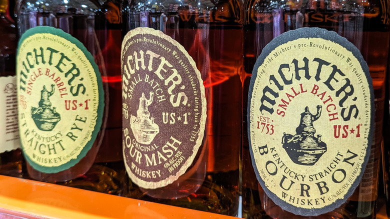 Various Michter's whiskey bottles together.