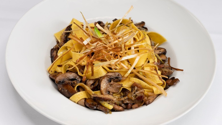 Plated fresh mushroom pasta