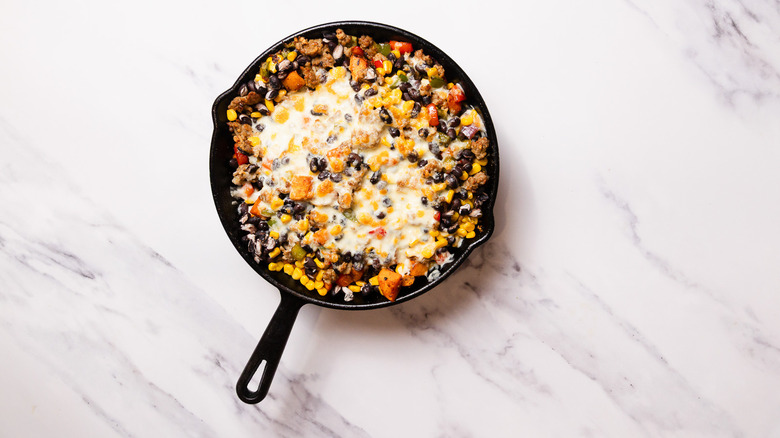 Southwestern sweet potato skillet with broiled cheese