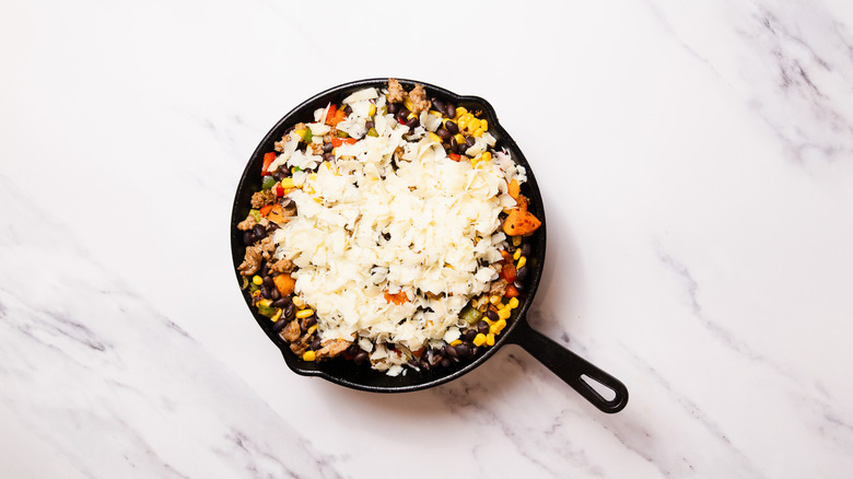 Skillet with cheese