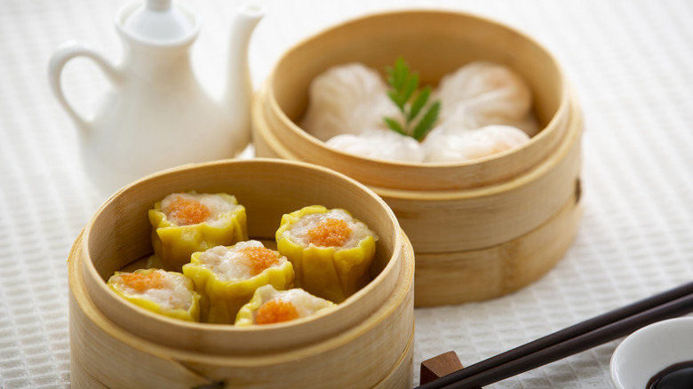 Assorted dim sum on table