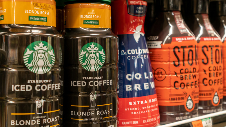 store-bought cold brew concentrates on a shelf