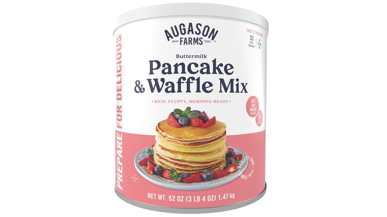 Round container of Augason Farms Buttermilk Pancake Mix