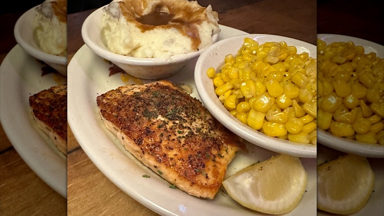 Texas Roadhouse salmon with corn