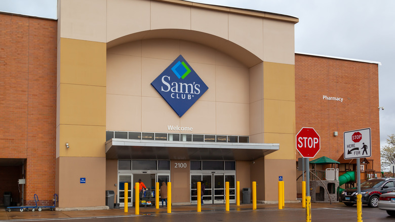 The entrance of a Sam's Club is shown