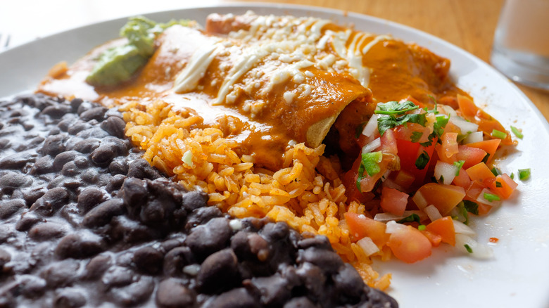enchiladas with rice and beans