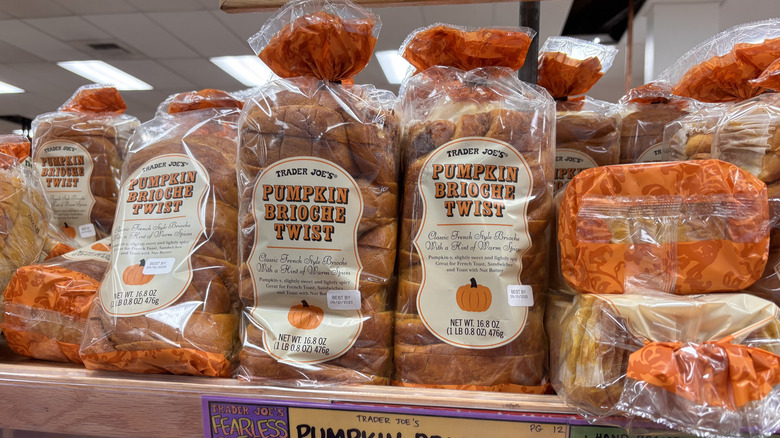 Trader Joe's pumpkin brioche twist stocked on shelf