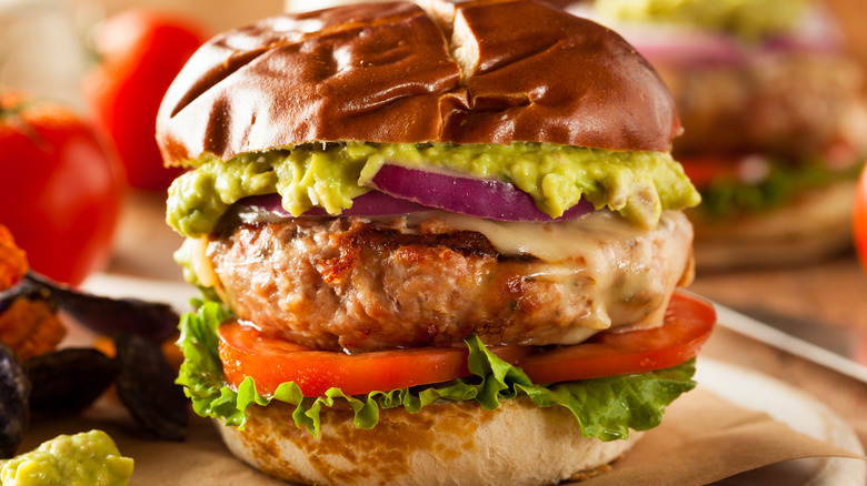 Turkey burger with various toppings