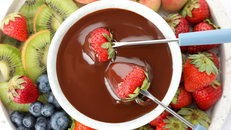 strawberries in melted dipping chocolate