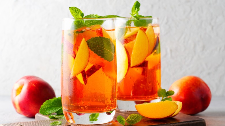 Two glasses of peach-infused tea