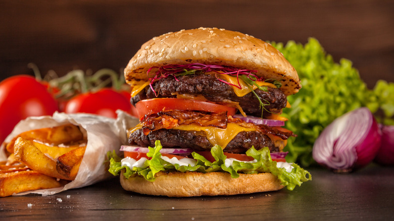 cheeseburger loaded with toppings