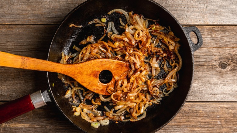 caramelized onions on a skillet
