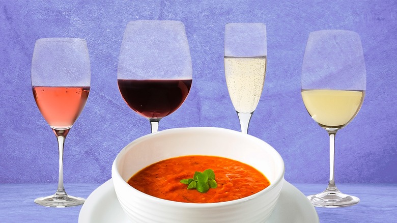tomato soup in front of wine