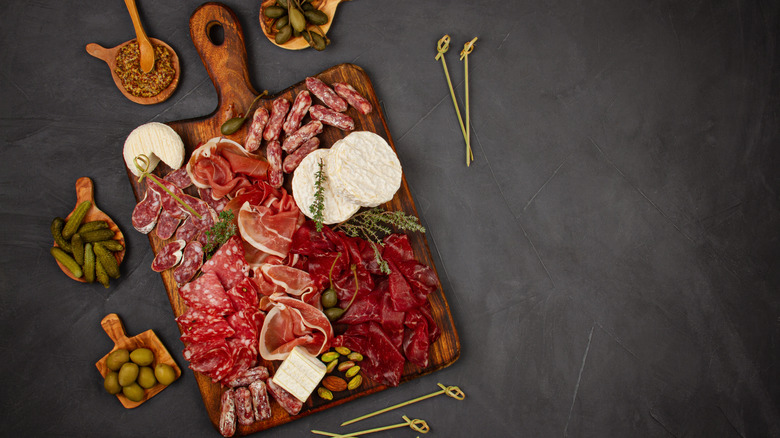 charcuterie board meats and cheeses