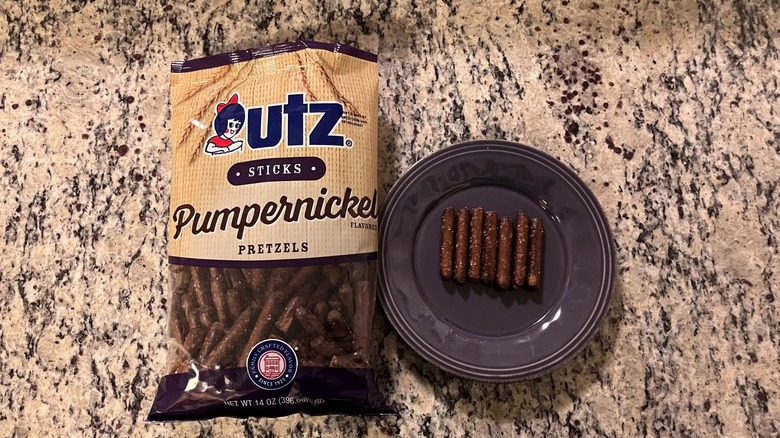 Utz pumpernickel pretzels on a plate