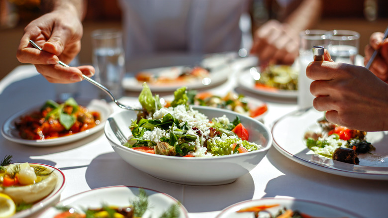 Vegan salad dishes in bowls