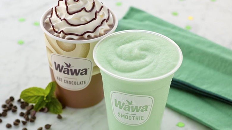Wawa frozen hot chocolate next to mint smoothie