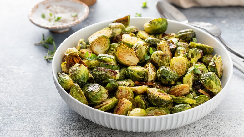 bowl of cooked brussels sprouts