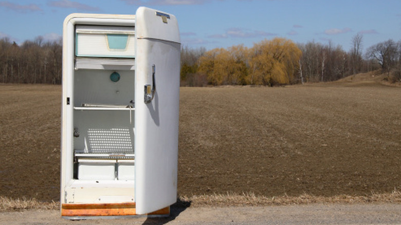 Old refrigerator on the side of a road