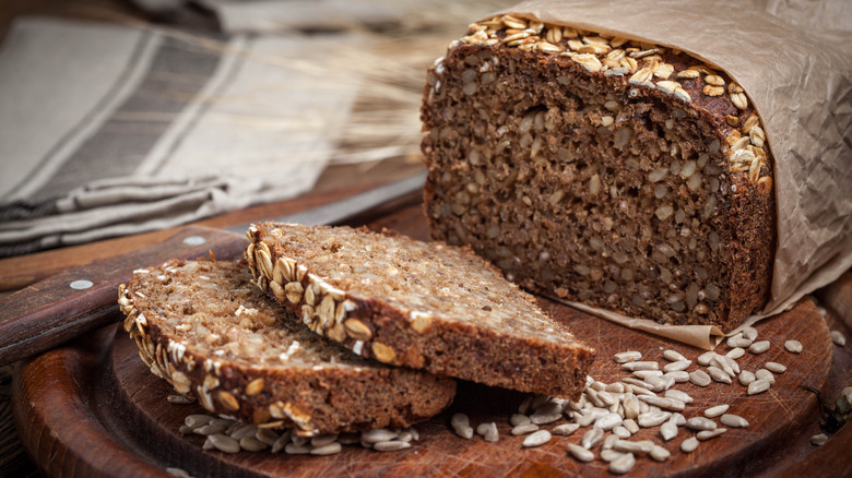 slices and loaf of sprouted grain bread