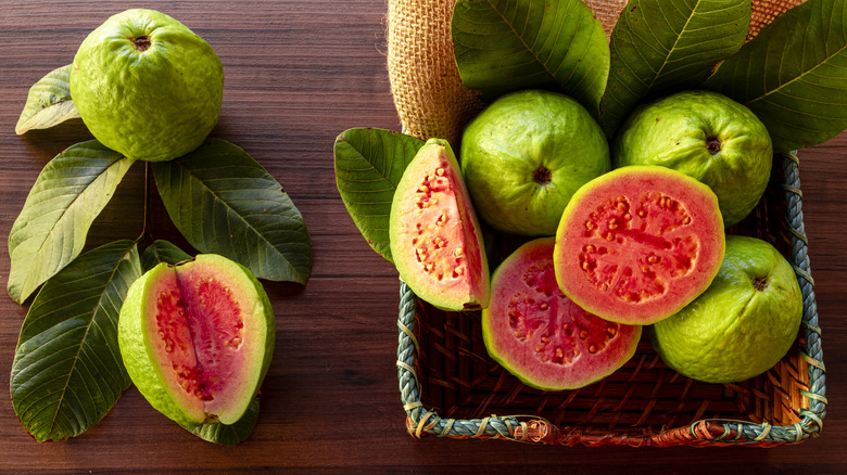 Ripe pink guavas