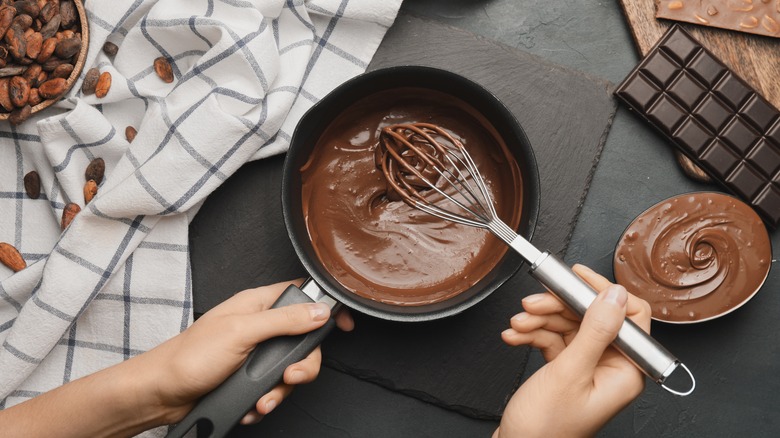 Melted chocolate in pan 
