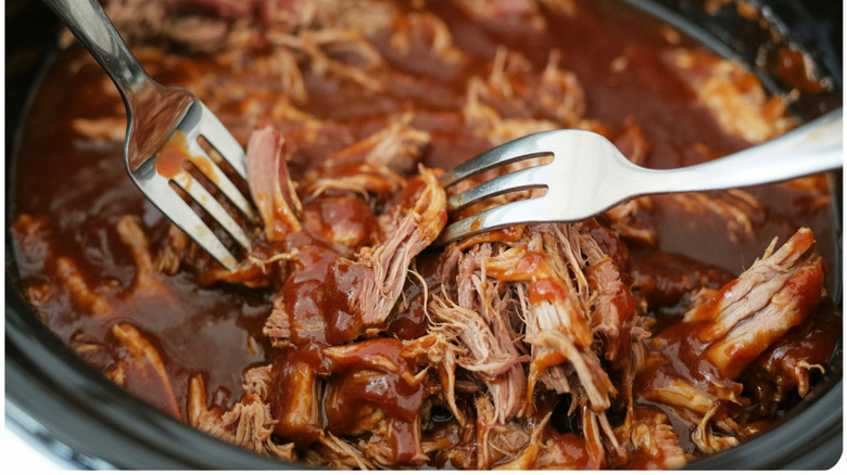 slow cooked pulled pork close up