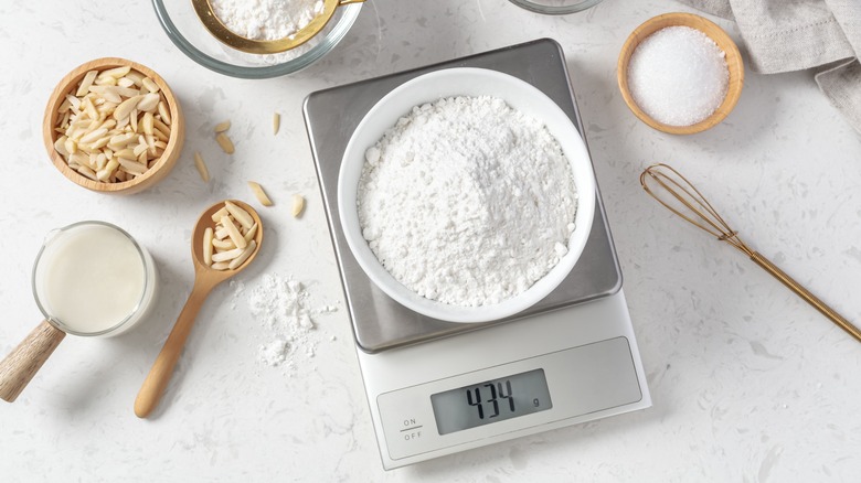 Weighing Flour For Baking With Professional Scales At The