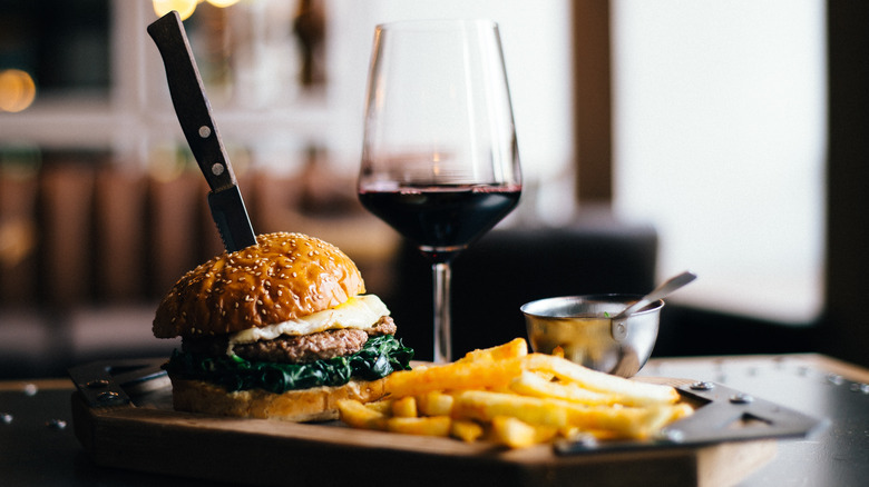 red wine and burger