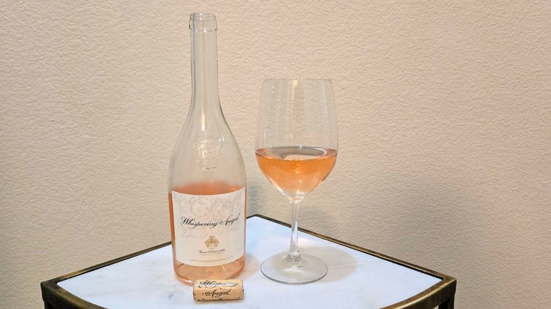 Bottle and glass of Whispering Angel rose