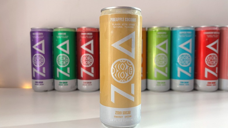 display of Zoa cans, including Pineapple Coconut