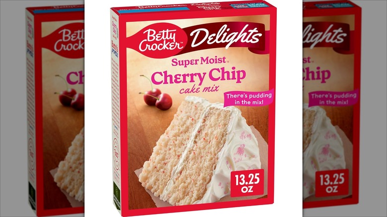box of Betty Crocker super moist Cherry Chip cake mix