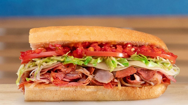 Mike's hot Italian sub on countertop