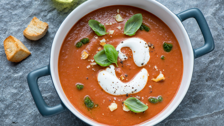 tomato soup in ceramic pot