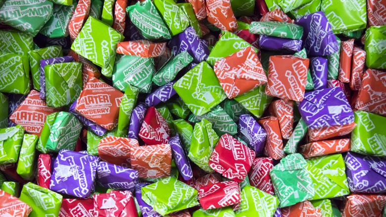 Pile of wrapped individual Now & Later candies in various colors