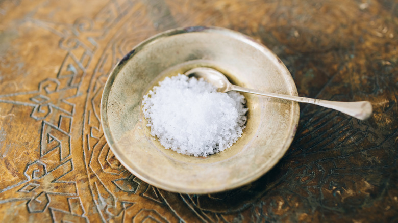closeup of salt in decorative bowl
