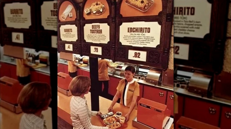 woman orders at Taco Bell counter in 1970s