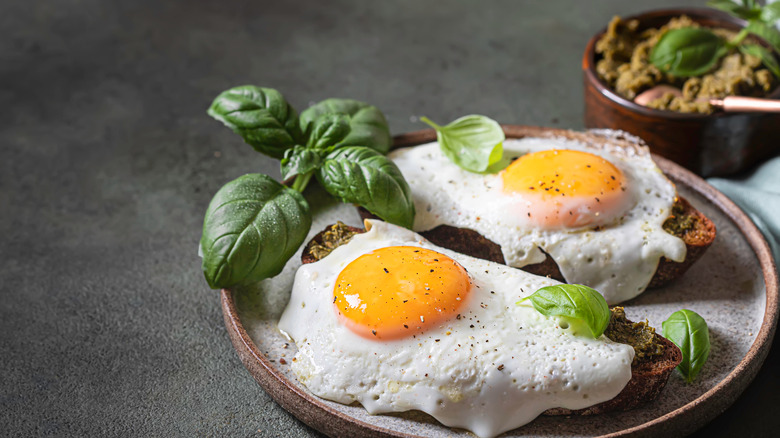 croque madame sandwiches with basil