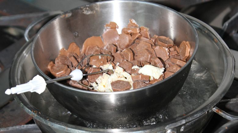 double boiler with chunky chocolate