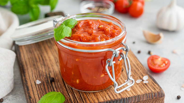 A jar of marinara sauce